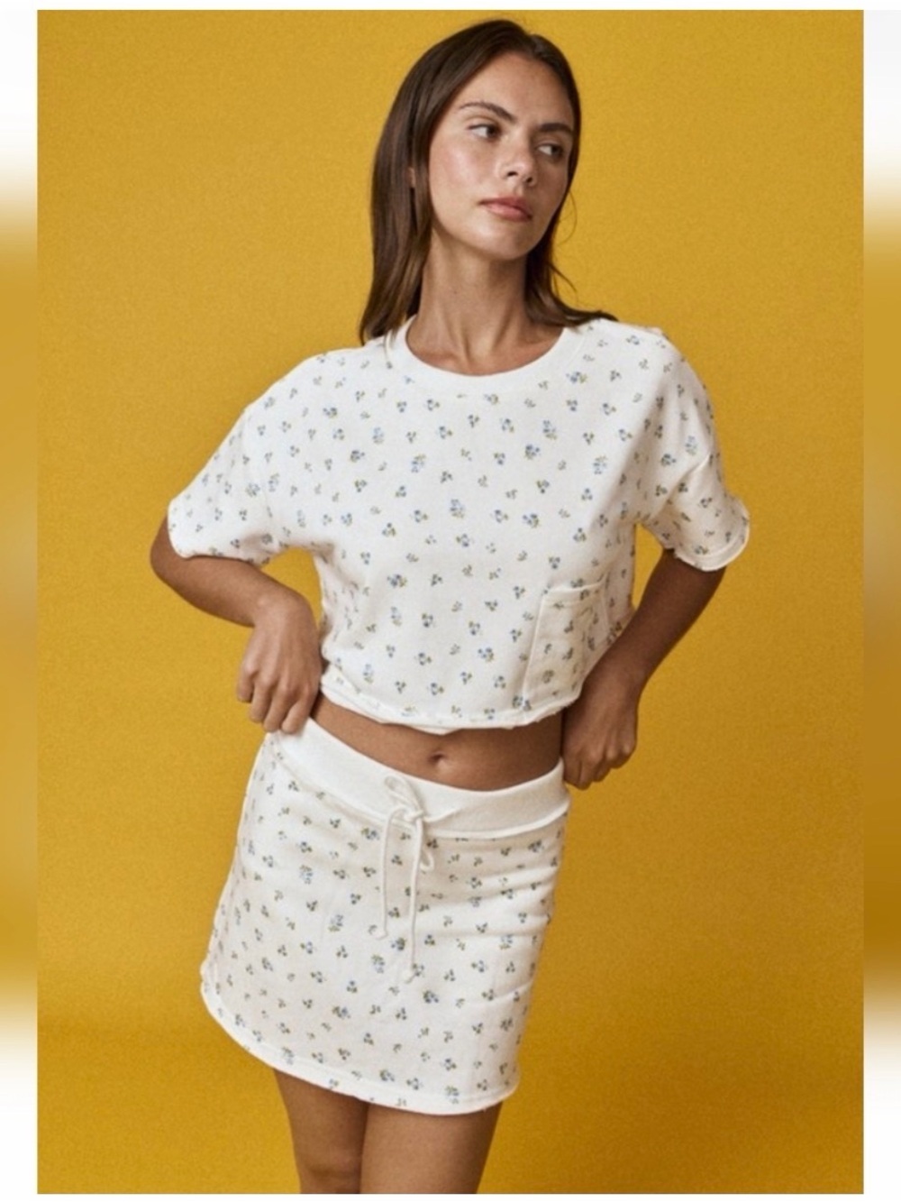 Papermoon Cream Two-Piece Floral crop and skirt Set